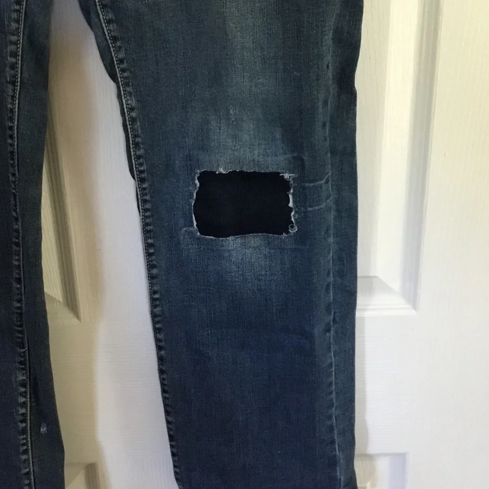 Y2K Arizona Jean 34 x30 Distressed Patched Medium Blue Straight‎ Jeans